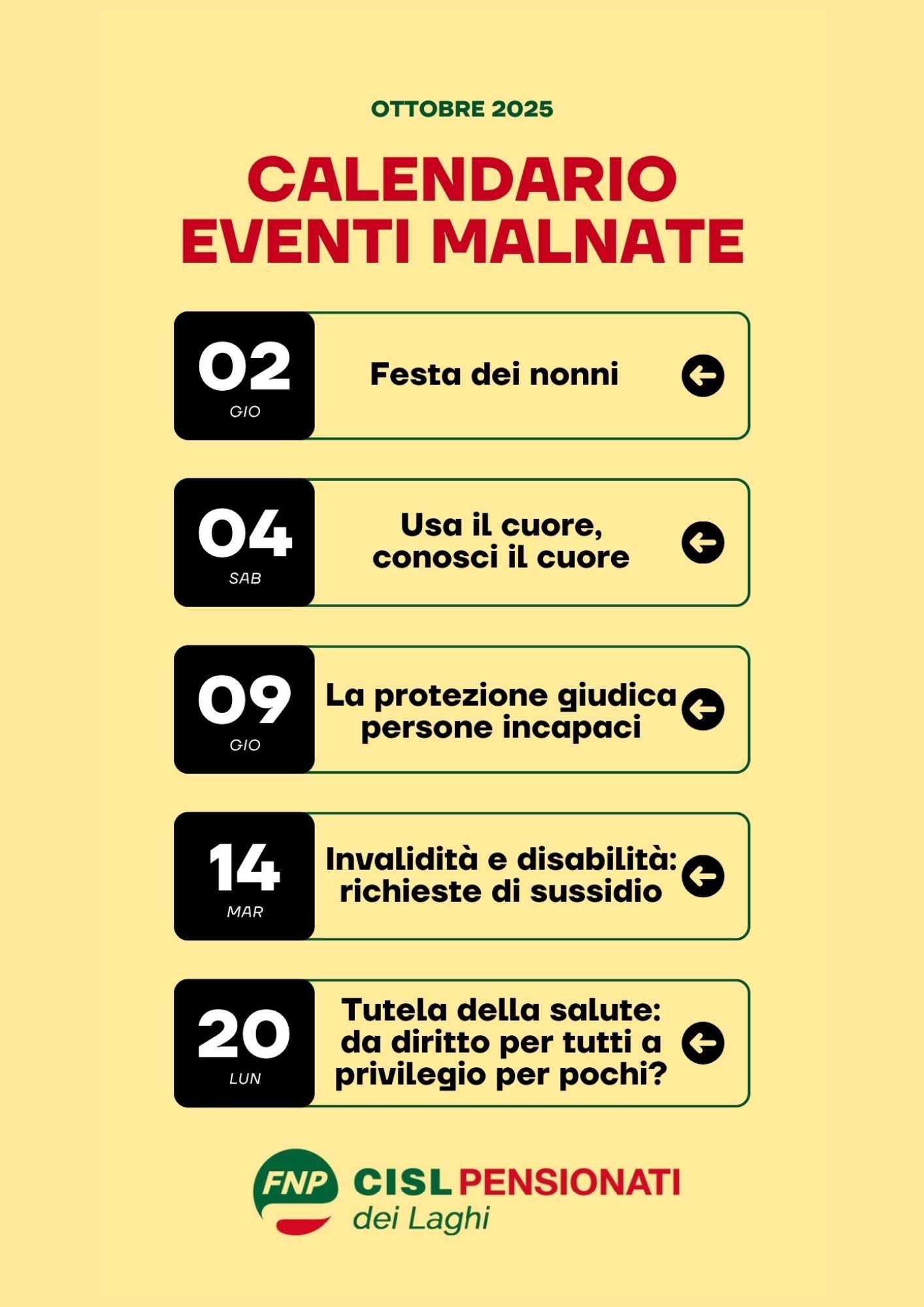 Eventi Malnate ottobre 2025
